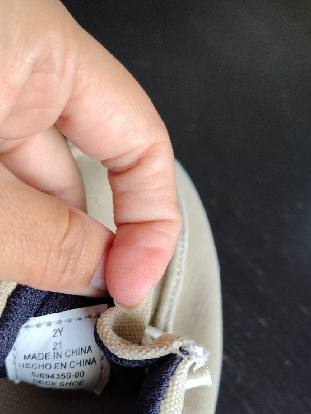 Old Navy Beige Canvas Boat Shoes with Navy Lining and Tan Trim - Picture 7 of 7